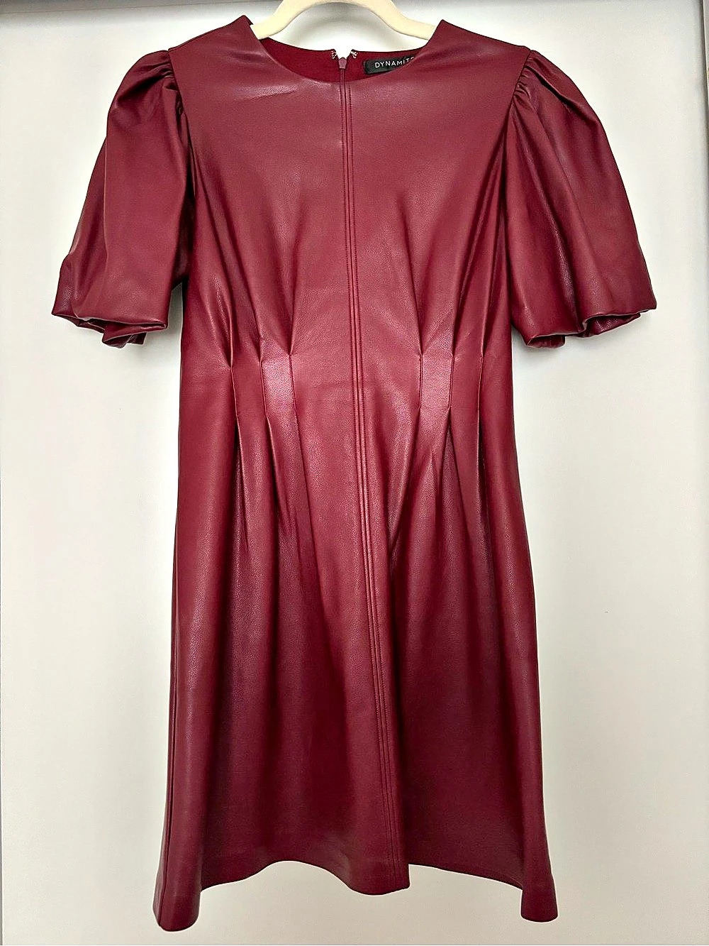 Dynamite Burgundy Faux Leather Puff Sleeve Dress - XS